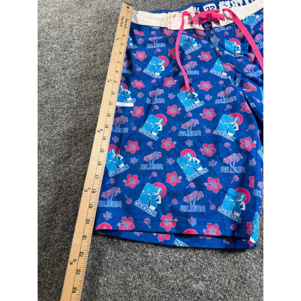 Dixxon Aloha Pin Up Board Shorts Mens 32 Blue Pink Floral Hibiscus Swim Trunks